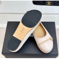 Good Product Chanel Lambskin & Wood-Like Loafers with Chain Pale Pink 2025 CH090114