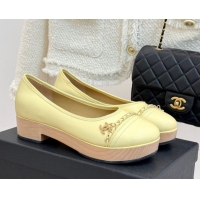 Luxurious Chanel Lambskin & Wood-Like Loafers with Chain Yellow 2025 CH090114