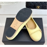 Luxurious Chanel Lambskin & Wood-Like Loafers with Chain Yellow 2025 CH090114