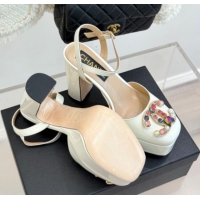 Good Product Chanel Patent Calfskin Platform Sandals 11cm with Jewel CC White 2025 CH090115