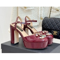Hot Style Chanel Patent Calfskin Platform Sandals 11cm with Jewel CC Burgundy 2025 CH090115
