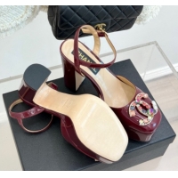 Hot Style Chanel Patent Calfskin Platform Sandals 11cm with Jewel CC Burgundy 2025 CH090115