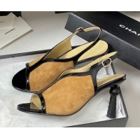 Grade Chanel Suede & Patent Calfskin Heel Sandals 8.5cm Brown 2025 G46538