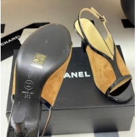 Grade Chanel Suede & Patent Calfskin Heel Sandals 8.5cm Brown 2025 G46538