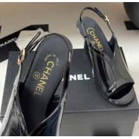 Stylish Chanel Patent Calfskin Leather Heel Sandals 8.5cm Black 2025 G46538