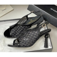 Duplicate Chanel Mesh & Sequins Heel Sandals 8.5cm Black 2025 G46538