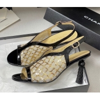 Classic Hot Chanel Mesh & Sequins Heel Sandals 8.5cm Beige 2025 G46538
