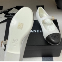 Sophisticated Chanel Lambskin Leather Mary Janes Flats Ballet G45503 White/Black