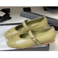 Original Cheap Chanel Lambskin Leather Mary Janes Flats Ballet G45503 Green