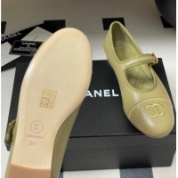 Original Cheap Chanel Lambskin Leather Mary Janes Flats Ballet G45503 Green