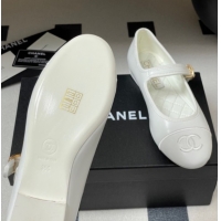 Charming Chanel Lambskin Leather Mary Janes Flats Ballet G45503 White
