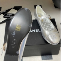 Luxury Chanel Metallic Calfskin Mary Janes Flats Ballet G45503 Silver