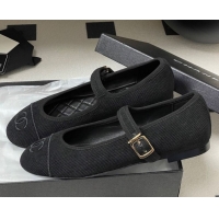 Luxury Cheap Chanel Fabric Mary Janes Flats Ballet G45503 Black