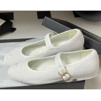 Luxury Chanel Fabric Mary Janes Flats Ballet G45503 White