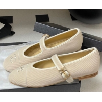 Good Quality Chanel Fabric Mary Janes Flats Ballet G45503 Beige