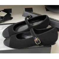 Trendy Design Chanel Fleece & Grosgrain Mary Janes Flats Ballet G45503 Black