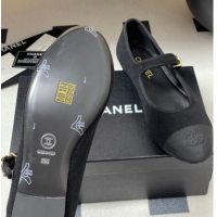 Trendy Design Chanel Fleece & Grosgrain Mary Janes Flats Ballet G45503 Black