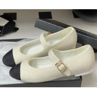 Shop Duplicate Chanel Fleece & Grosgrain Mary Janes Flats Ballet G45503 White