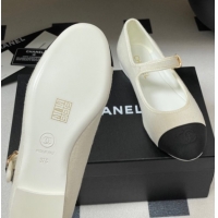 Shop Duplicate Chanel Fleece & Grosgrain Mary Janes Flats Ballet G45503 White