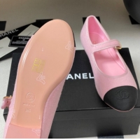 Popular Style Chanel Fleece & Grosgrain Mary Janes Flats Ballet G45503 Pink