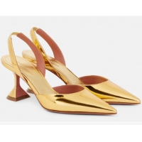 ​Buy Cheap Amina Muaddi Holli 70 Mirrored Leather Slingback Pumps AM2170 Gold
