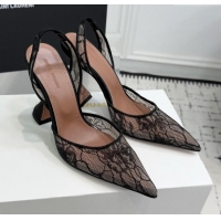 ​Inexpensive Amina Muaddi Holli Lace Sling Back Pumps 9.5cm Heel A1111 Black 2025