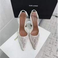 ​Low Cost Amina Muaddi Holli Lace Sling Back Pumps 9.5cm Heel A1111 White 2025