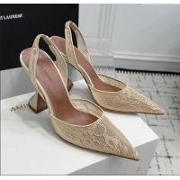 Top Grade Amina Muaddi Holli Lace Sling Back Pumps 9.5cm Heel A1111 Beige 2025