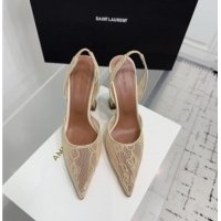 Top Grade Amina Muaddi Holli Lace Sling Back Pumps 9.5cm Heel A1111 Beige 2025