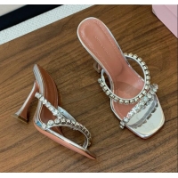 Good Product Amina Muaddi Gigi Slipper 95cm A1114 Silver Mirror And White Crystals 2025
