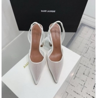Luxury Cheap Amina Muaddi Holli Mesh Sling Back Pumps 9.5cm Heel A1115 White 2025