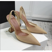 ​Low Cost Amina Muaddi Holli Mesh Sling Back Pumps 9.5cm Heel A1115 Beige 2025