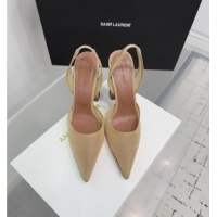 ​Low Cost Amina Muaddi Holli Mesh Sling Back Pumps 9.5cm Heel A1115 Beige 2025