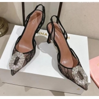 Well Crafted Amina Muaddi Camelia Lace Sling Pumps with Antique Buckle A1116 Black 2025