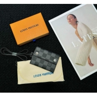 Top Grade Louis Vuitton LV Card Holder with Neck Strap M83154 Black Damier 2025