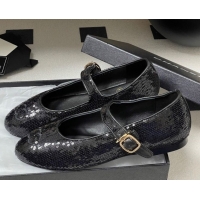 Grade Quality Chanel Sequins Mary Janes Flats Ballet G45503 Black