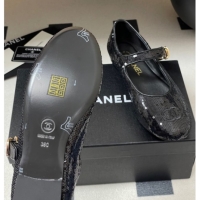 Grade Quality Chanel Sequins Mary Janes Flats Ballet G45503 Black