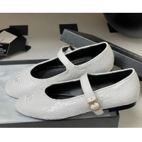 Best Price Chanel Sequins Mary Janes Flats Ballet G45503 White