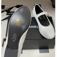 Best Price Chanel Sequins Mary Janes Flats Ballet G45503 White