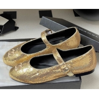 Purchase Chanel Sequins Mary Janes Flats Ballet G45503 Gold