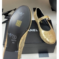 Purchase Chanel Sequins Mary Janes Flats Ballet G45503 Gold