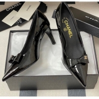Good Looking Chanel Crumpled Patent Calfskin Pumps 7.5cm with Bow Black 2025 G46547