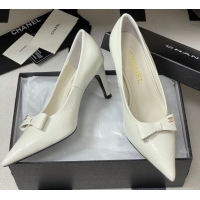 Best Product Chanel Crumpled Patent Calfskin Pumps 7.5cm with Bow White G46547