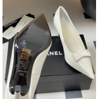 Best Product Chanel Crumpled Patent Calfskin Pumps 7.5cm with Bow White G46547