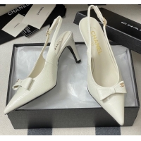 Pretty Style Chanel Crumpled Patent Calfskin Slingbacks 7.5cm with Bow White 2025 G46547