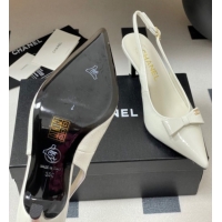 Pretty Style Chanel Crumpled Patent Calfskin Slingbacks 7.5cm with Bow White 2025 G46547