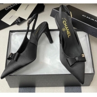 Good Quality Chanel Silk Satin Slingbacks Pumps 7.5cm Black G46547