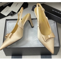Best Grade Chanel Silk Satin Slingbacks Pumps 7.5cm Beige 2025 G46547