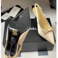 Best Grade Chanel Silk Satin Slingbacks Pumps 7.5cm Beige 2025 G46547