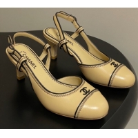 Low Cost Chanel Vintage Lambskin Slingbacks Pumps 6.5cm Beige 2025 CH090116